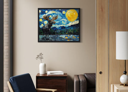 Moose Unframed Art Print Poster, Animal Van Gogh Starry Night Nature Theme Wall art Painting Decor, Art Home Artwork For Bedroom, Bathroom Living Room 79B (Moose, 36"L x 24"W, Unframed)