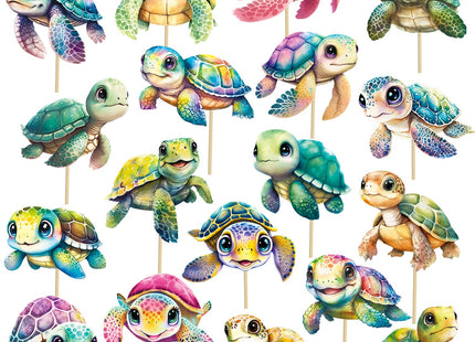 Sea Turtle Party Decorations 18 Piece Turtle Birthday Centerpiece Sticks Double-Sided Turtle Theme Party Table Decor Sea Turtle Table Toppers for Ocean Under the Sea Baby Shower Supplies