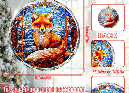 Fox Stained Glass Ornament - Christmas Tree Decor, Fox Ornaments for Christmas Tree, Gift Exchange