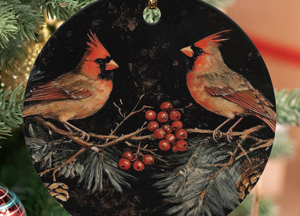 OHDCE Cardinal Christmas Ceramic Ornament, Christmas Cardinal Bird Decorative Ornaments for Tree Holiday Party, Rustic Red Bird Xmas Hanging Decorations