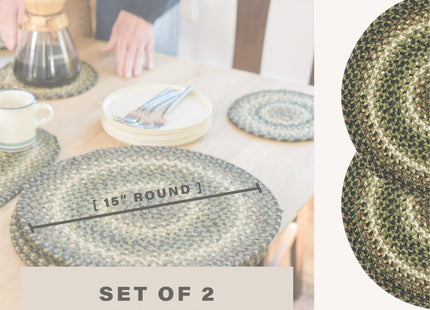 Homespice Pinecone Braided Placemats for Rustic Decor, Round 15" Set of 2