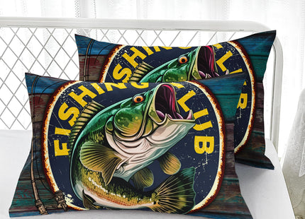Nttopship Big Pike Fish 4 Pieces Bed Sheet Sets Queen Size Hunting and Fishing Bedding Sets with 16" Deep Pockets Fishing Bedroom Decor,Bedding Set 4 PCS(1 Fitted+1 Flat+2 Pillowcases)