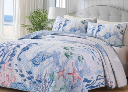 Dinjoy Coastal Queen Quilt, Blue Diving Deep Ocean Themed Fall Bedding Set