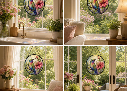 FZYGRAVH Suncatcher, Hummingbird Printed Glass Window Decor