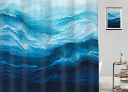 Blue Sea Wave Shower Curtain Set Ocean Coastal Nautical Bathroom Decor