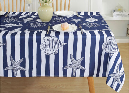 Honellaty Navy Blue Nautical Starfish Rectangle Tablecloth, 60 x 84 Inch