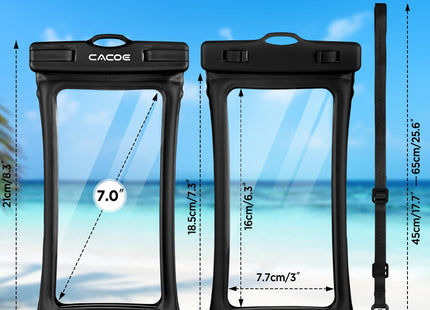 CACOE Floatable Waterproof Phone Pouch 2 Pack Up to 7.0",Black+Green