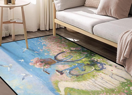 FUYEUN 2' x 3' Coastal Bike Area Rug: Pastoral Style Non-Slip Beach Path Carpet for Girls Bedroom Entryway Hallway Floor Mat Doormat, 23.6" x 35.4"