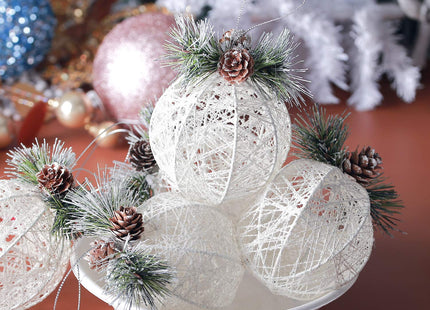Christmas Ball Ornaments, 4pc Set White Pinecone Rattan Thread String Christmas Tree Ornament Xmas Trees Wedding Party Decorations