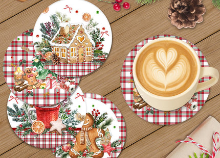 Bribay Christmas Coasters for Drinks, Set of 6, Ceramic Stone Winter Holly