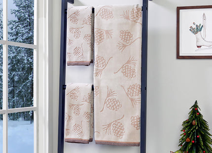SKL Home Fall/Winter/Christmas Pinecone Hand Towel Set-2pc, Jacquard, Wheat