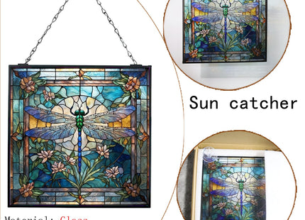 HFhyxin Dragonfly Stained Glass Window Hanging, 8" Stained Glass Dragonfly Sun Catcher for Windows, Suncatcher Panels for Women Christmas Thanksgiving Gift