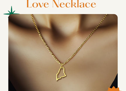 Lucky Feather Maine State Shaped Necklace | 14k Gold-Dipped Pendant Necklace | Easter Basket Stuffer| State Love Fashion Jewelry For Women | Dainty Necklace For Women | Great Gift Idea