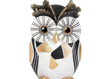 Modern Black White Owl Statue Gold Accent Owl Figurine Home Office Decor