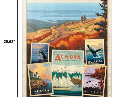 MyPuzzle Acadia National Park: Collage Print, Vintage Poster - Premium 1000 Piece Jigsaw Puzzle for Adults