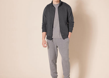 Amazon Essentials Men's Standard Full-Zip Fleece Mock Neck Midweight Sweatshirt with Pockets, Charcoal Heather, Large