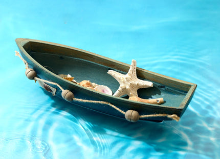 Konjouror Wooden Boat Tray Display, 2 Pack Blue Boat Model Decoration, Nautical Beach Ocean Decor