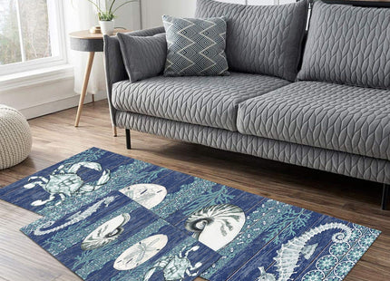 GUBIYU Kitchen Rugs Sets 2 Piece Floor Mats Sea Underwater Submarine Blue Crab Durable Doormat Nautical Ocean Animal Area Rugs Washable Runner Carpet Set Non Slip Fantastic Crab Kitchen Rugs and Mats