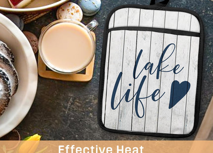 GOOZHO Lake Life Gifts Pot Holders with Pockets, Lake Life House Gifts for Women Oven Pot Holders Heat Resistant Oven Mitts Hot Pads for Kitchen Baking Cooking