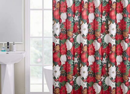 Christmas Vintage Poinsettia Pinecone Fabric Shower Curtain for Bathrooms
