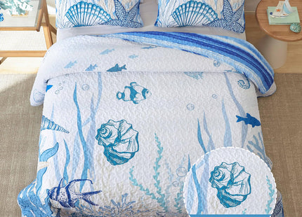 DJY Ocean Coastal Quilt King Size, 3 Pcs Beach Theme Bedspread Coverlet Set