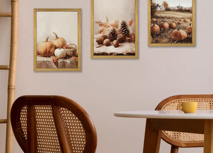 3-piece Framed Autumn Pumpkin Canvas Wall Art, Rustic Farmhouse Fall Harvest Pumpkin Pinecone Acorn Print Picture, Thanksgiving Country Landscape Wall Decor for Living Room Kitchen Bedroom 12x16 inch