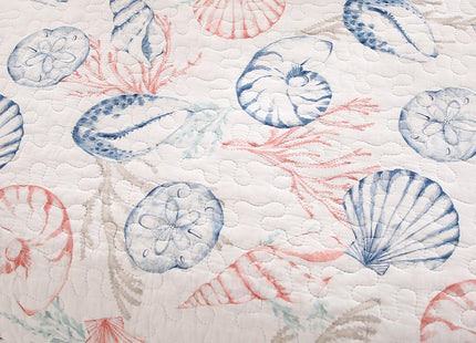 WINLIFE 100% Cotton Ocean Beach Quilt Set Blush Pink Queen Size 90''x98''