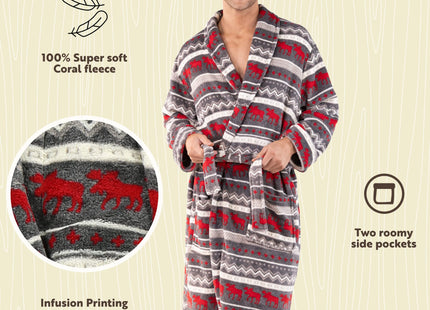 Lazy One Cabin Moose Ultra-Cozy Plaid Bathrobes for Men, Fluffy Robe (S/M)