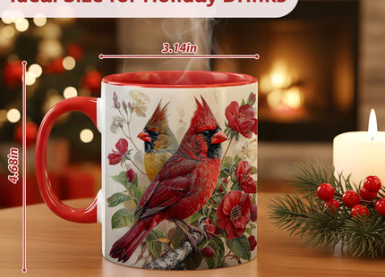 Cardinal Bird Ceramic Coffee Mug, Beautiful Red and Yellow Redbird with Floral Background, Durable Tea Cup for Home, Gift for Nature Lovers,Morning Mug for Hot and Cold Drinks (Cardinal Bird Floral)