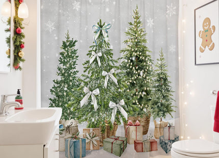 Mocsicka Watercolor Pine Tree Christmas Shower Curtain for Bathroom 71x71in