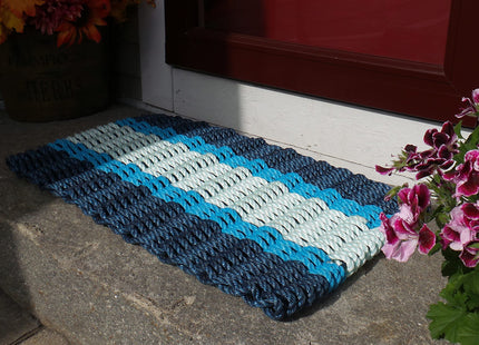 Maine Lobster Rope Doormats, Outdoor Doormat, Navy -LtBlue-Seafoam, 18"x30"