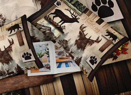 lneffble Deer Comforter Set Queen Size，Lodge Quilt Set Full/Queen Size, Rustic Cabin Bedding Set Black Deer，Deer Themed Bedroom Decor with 1 Comforter with 2 Pillow Case