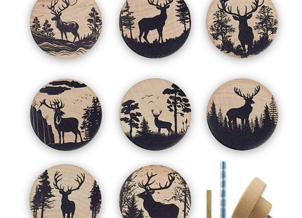 Lasyman 8Pack1.8 Rustic Wooden Deer Drawer Knob Wood Vintage Woodland Moose Animal Theme Kitchen Cabinet Furniture Dresser Drawer Knobs Pulls