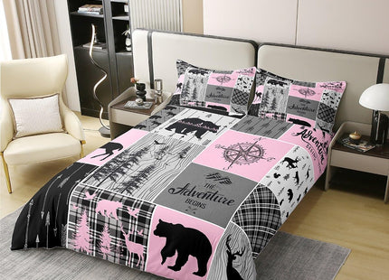Erosebridal Retro Cabin Rustic 100% Cotton Duvet Cover Farmhouse Lodge Bear Comforter Cover Full Size Hunting Wild Animal Bedding Set Buffalo Plaid Patchwork Bedclothes for Boys Teens Men Bedroom