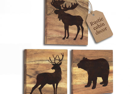 Home Rustique Real Wooden Cabin Decor, Woodland Rustic Wall Art, Set of 3