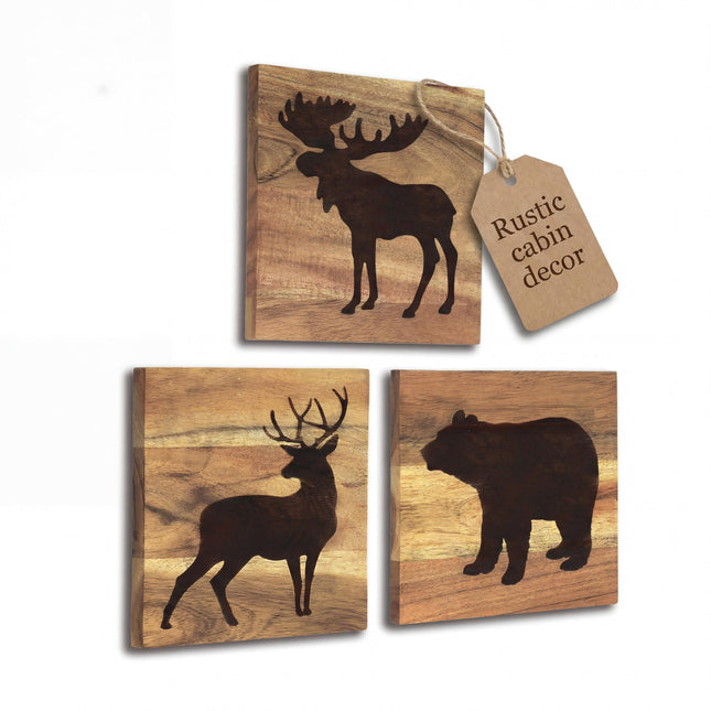 Home Rustique Real Wooden Cabin Decor, Woodland Rustic Wall Art, Set of 3