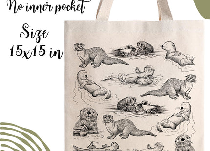TRUMPETIC Sea Otter Tote Bag, Otter Tote Bag, Otter Bags, Wildlife Bag, Otter Lover Gift Otter Totes Bag for Women woman Otters Of The World Sea Otter Animal Lover Gift 15x15in Natural Canvas Cotton