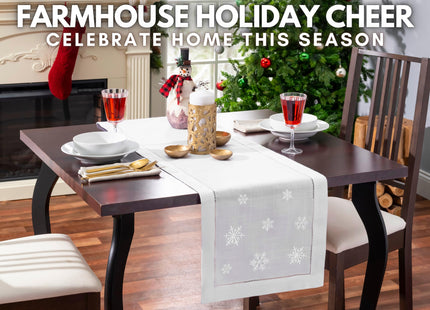 Embroidered Snowflake Hemstitch Table Runner in White by Brio Trends
