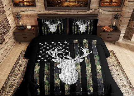 Camo Twin Bedding Set for Boys Army Green Camo American Flag Comforter Set,Teen Camouflage Deer Hunting Bedding Comforter Sets Rustic Farmhouse Woodland Animal Bedding Quilt Black White 1 Pillowcase