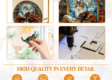 Wooden Puzzles for Adults, Maine Cat Library Wood Puzzles Adult, Unique Animal Shaped Wooden Jigsaw Puzzle, Creative Birthday Gifts for Friends/Family/Puzzle Lovers, Home Decor(M-11.4 * 11.4in 200pcs)