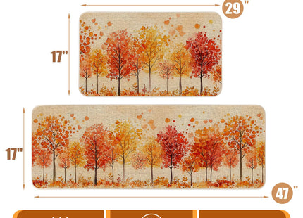 Watercolor Fall Maple Trees Kitchen Rugs Set of 2, 17x29 and 17x47 Inch