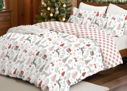 Nayoroom Christmas Comforter Set Queen Size - Reversible Christmas Bedding Comforter Set with White Forest Red Snowflake Pattern, 3 Pieces Xmas Theme Holiday Bedding Gifts for Women Men