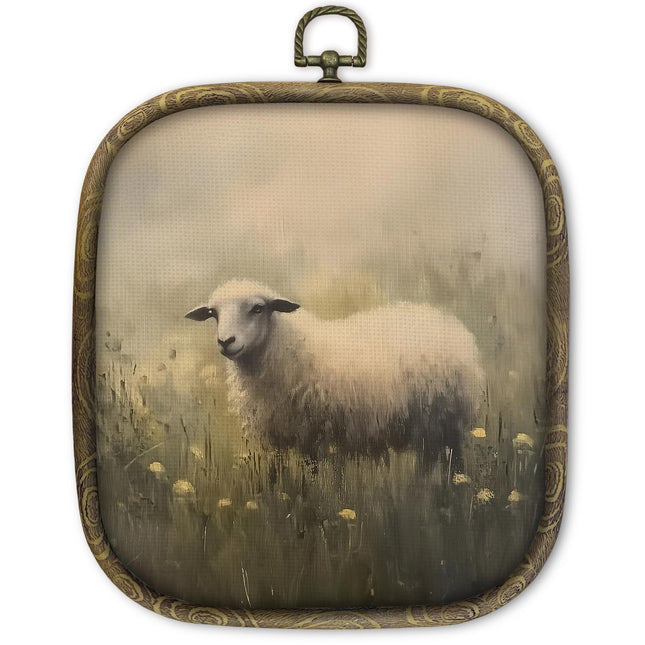 shiviody Sheep Wall Art Decor, Rustic Retro Sheep Countryside Wall Decor, Vintage Cottagecore Landscape Square Hanging Frame Prints Decorations for Farmhouse Cabin Home 6.5"x7.5"