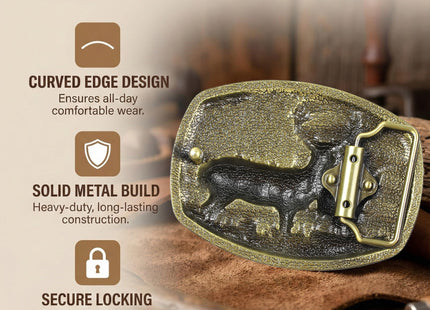 UAIAGM Deer Belt Buckle for Men Cool Western Men's Buckles for Belts Patriotic Elk Deer Head Belt Buckle Cowboy Belt Buckles, Norse Viking Deer Buckle for Men's Belts (Gold)