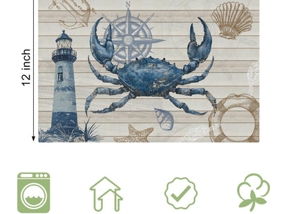 Crab Ocean Placemats Set of 6 Nautical Lighthouse Table Mats Washable Coastal Place Mats for Home Party Indoor Kitchen Dining Table Decoration 12x18 Inch