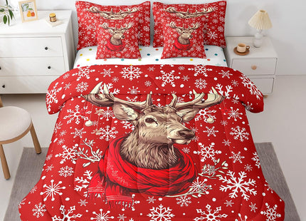 Erosebridal 7 Pcs Comforter Set Twin,Moose Anlters Deer Hunting Bed in a Bag with Flat Sheet and Fitted Sheet for Kids Teens,Christmas Decoration Bedding Set with Pillowcase and Sham Reversible