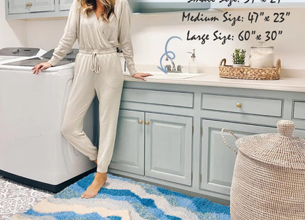 DyeFury Large Ocean Sea Wave Rug 60"x30", Beach Themed Room Decor Aesthetic, Beachy Decor for Bedroom Nursery Kitchen, Washable Blue Area Rug, Nautical Coastal Room Decor