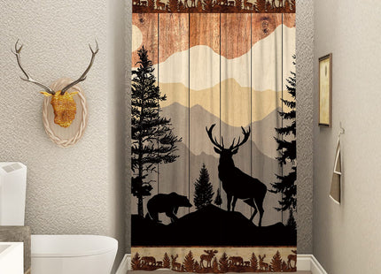 Witzest Farmhouse Rustic Deer Small Shower Stall Curtain Size 36" x 72", Forest Woodland Cabin Narrow Stand up Shower Curtains for Bathroom Decor Polyester Fabric Set