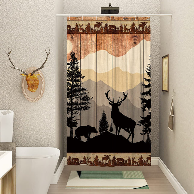 Witzest Farmhouse Rustic Deer Small Shower Stall Curtain Size 36" x 72", Forest Woodland Cabin Narrow Stand up Shower Curtains for Bathroom Decor Polyester Fabric Set