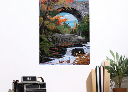 Lantern Press Acadia National Park, Maine, Stone Bridge, 12x18 Inch Aluminum Sign, Indoor or Outdoor Use
